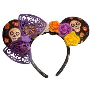 Disney Floral Skull Headband with Purple and Yellow Accents Sugar Skull Headband Dia De Los Muertos Day of the Dead  main image 2
